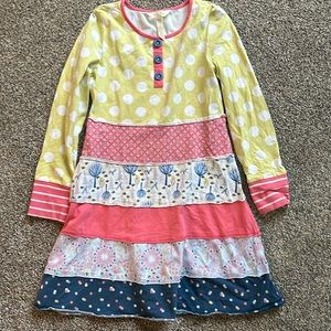 Matilda Jane Cozy days make believe tiered multi fabric dress. Size 8